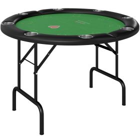 Poker Table Foldable 47" Round Casino Folding Game Table for 8 Players with Cup Holders, Green