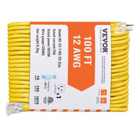 100FT Heavy Duty Extension Cord 12AWG 15Amps 1875W 3 Prongs with Lighted End