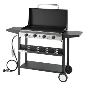 VEVOR Gas Griddle, 4-Burner Flat Top Grill, 29 inch Grill Plate Propane Griddle with Wheels, Lid, 28000 BTU Outdoor Flat Top Grills for Pan-Fryin