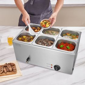 Commercial Electric Food Warmer 6-Pan Countertop Buffet 14.3QT Bain Marie (Option: Silver)