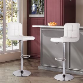 Bar Stools - Counter Chairs Adjustable Counter Height Swivel Barstools Set of 2, Square PU Leather Kitchen Counter Height Bar Stools (Color: White)