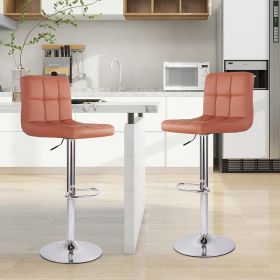 Bar Stools - Counter Chairs Adjustable Counter Height Swivel Barstools Set of 2, Square PU Leather Kitchen Counter Height Bar Stools (Color: Brown)