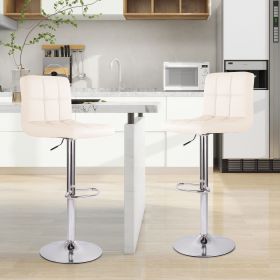 Bar Stools - Counter Chairs Adjustable Counter Height Swivel Barstools Set of 2, Square PU Leather Kitchen Counter Height Bar Stools (Color: Beige)