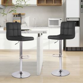 Bar Stools - Counter Chairs Adjustable Counter Height Swivel Barstools Set of 2, Square PU Leather Kitchen Counter Height Bar Stools (Color: Black)