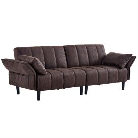 Futon Sofa Bed Leather Sleeper Sofa with Adjustable Backrest Loveseat Couch 3-in-1 Convertible Sofa Bed (Color: Model B (Coffee))