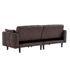 Futon Sofa Bed Leather Sleeper Sofa with Adjustable Backrest Loveseat Couch 3-in-1 Convertible Sofa Bed (Color: Coffee)