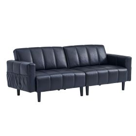 Futon Sofa Bed Leather Sleeper Sofa with Adjustable Backrest Loveseat Couch 3-in-1 Convertible Sofa Bed (Color: Black)
