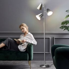 64" 3-Light LED Floor Lamp Reading Light for Living Room Bedroom (Color: sliver)
